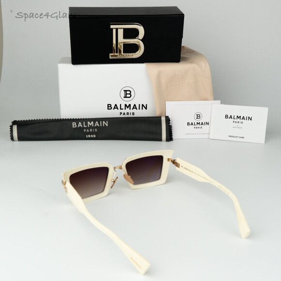 Balmain Women Sunglasses Bone Gold Brown Rectangle ADMIRABLE BPS-130C-52 NEW - Picture 9 of 13